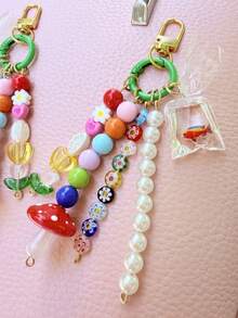 鱼形包包挂饰串珠郁金香钥匙扣蘑菇包包挂饰可爱背包配件金链钱包挂饰送给女孩和女士的礼物Y2K旅行必备卡哇伊 - 彩色 - 查看 3