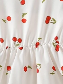 2-5岁女童樱桃印花纯棉公主裙，可爱时尚儿童夏季连衣裙 - 紅白色 - 查看 5