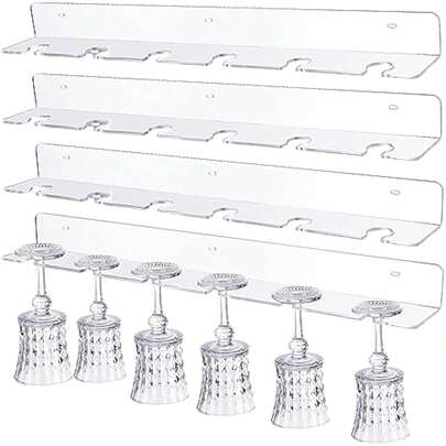 4 Pcs Acrylic Champagne Wall Holder Clear Wine Glass Rack Wall Mounted Hanging Champagne Flute Displatand For Home Bar Partupplies (24") Variant 1