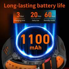 KENPANG 2026新款男士户外运动智能手表，1.7英寸大触摸屏，1100mAh超大电池，强光LED手电筒，双色表带，合金机身，蓝牙通话，指南针，运动轨迹追踪器，IP68级防水，兼容iOS和安卓系统 - 彩色 - 查看 4