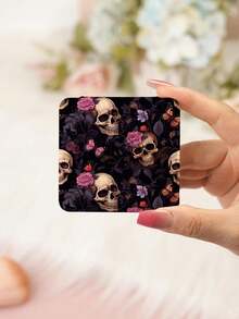 1pc Gothic Style Skull Series Vanity Mirror, Foldable Lightweight Compact Handheld Mirror, Durable PU Leather, Suitable For All Occasions, Portable Pocket Mirror With Classic Skull, Rose, Butterfly, Spider Web, Heart Patterns, 180° Flip Design - Multicolor - View 6