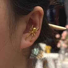 1 Pair Of Vintage Handmade Silver Spider Ear Hooks For Women, Unique And High-End, Fashionable Earrings. - Bạc - Xem 7