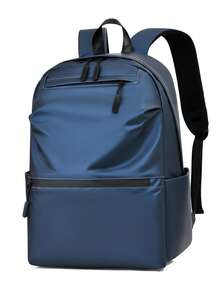 1pc Blue PU Leather Backpack, Multi-Pocket Design, Classic Daily Commute Backpack, Travel Bag, Suitable For Travel, School, Unisex, Large Capacity, High-Quality Commuter Bag, Fashionable And Minimalist Design - Blue - View 8