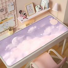1pc Pink & Purple Dreamy Cloud, Moon & Heart Design Mouse Pad, Healing Girly Style Desk Mat, Large Non-Slip Office & Gaming Keyboard Pad - Rectangle - View 1