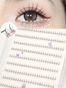 120pcs C-Curl Flaming Shaped Bottom Lashes, Soft & Natural Look False Eyelashes, Glue-Free Design, Cute Cartoon Segmented Fake Lashes, Suitable For Beginners - C - View 2