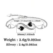 925纯银镂空无限爱心锆石镶嵌女士手链，优雅甜美，适合情人节、日常佩戴、派对、馈赠亲友、生日等场合。 - 銀色 - 查看 4