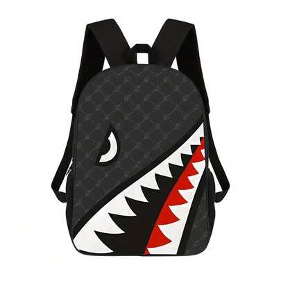 1 Piece Lightweight Black Unisex Printed Backpack, Printed Double Shoulder Bag - Adjustable Straps, Unisex School Bag, Casual Travel And Commuting Bag, Zipper Closure, Sports Equipment Bag | Minimalist Design | Lightweight Backpack, Travel Backpack