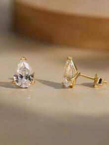 1pc 925 Sterling Silver Teardrop Cubic Zirconia Stud Earrings, Elegant & Timeless Jewelry For Young Women - LZE02 - View 2