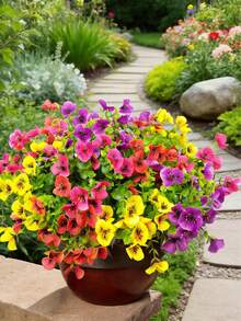 3/4/6/8/12 Bunches Realistic Tricolor Violet Artificial Flowers - UV Resistant Durable Stems Suitable For Indoor Vases, Outdoor Porch, Window Boxes, Garden Beds, Balcony Planters, Patio Pots Decor - Multicolor - View 8