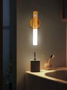 1pc Walnut Color Motion Sensor Wall Light, Smart PIR Sensor Night Light, Rechargeable LED Magnetic Wall Lamp, USB Rechargeable 3-Color Light, Easy Installation And Portable, Wireless Design, Suitable For Corridor, Bedroom, Stairs, Cabinet, Bathroom - ABS Material, (Battery Included) - Tricolor Light - View 11