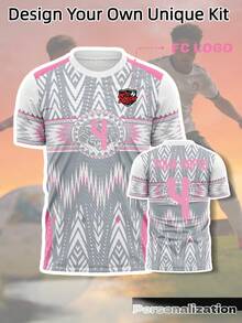 1件可定制2026墨西哥世界杯特别版粉色足球球衣 - 可定制姓名、号码和球队标志，粉色点缀，速干舒适，适合成人球员/球迷比赛/训练穿着，情人节礼物，适用于足球、篮球、排球和夏季休闲穿着 - 粉色 - 查看 1