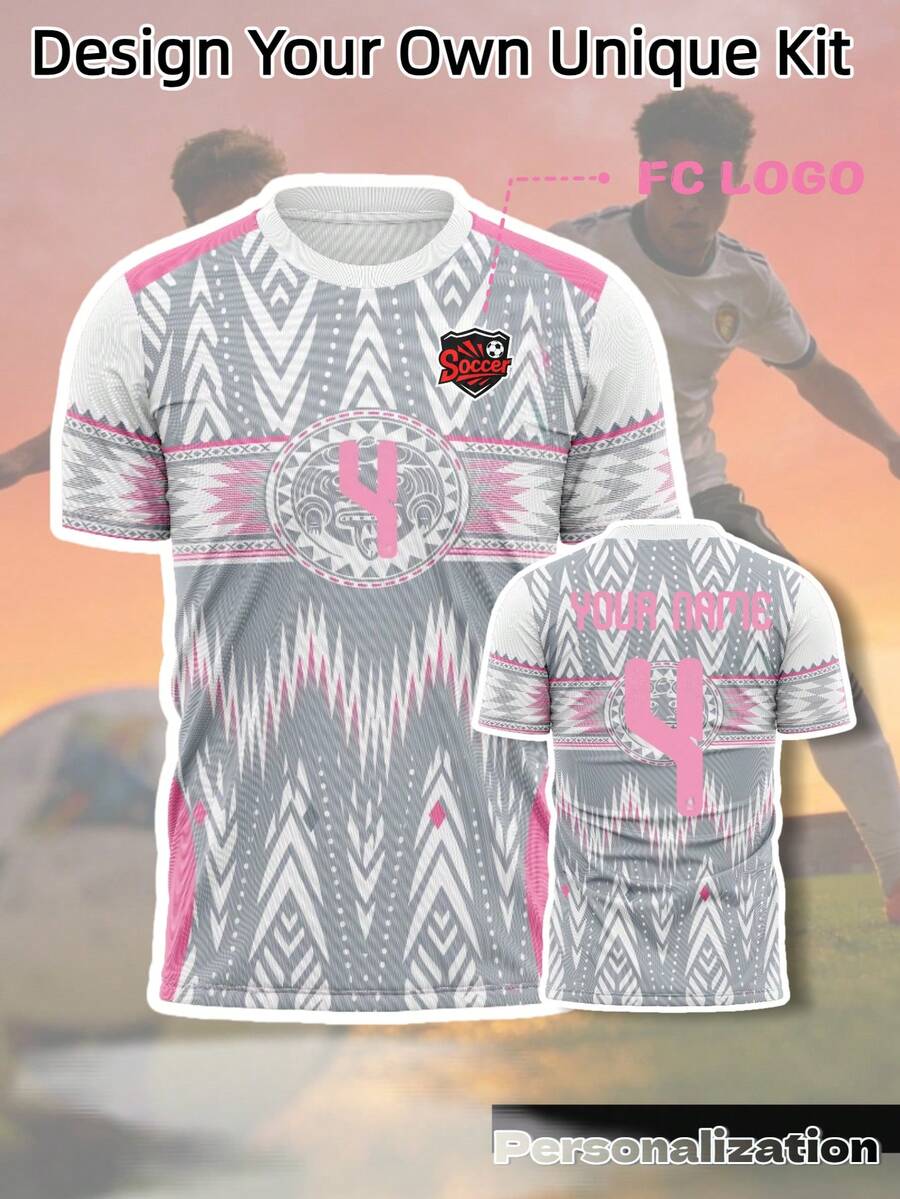 1件可定制2026墨西哥世界杯特别版粉色足球球衣 - 可定制姓名、号码和球队标志，粉色点缀，速干舒适，适合成人球员/球迷比赛/训练穿着，情人节礼物，适用于足球、篮球、排球和夏季休闲穿着 - 粉色 - 查看 1