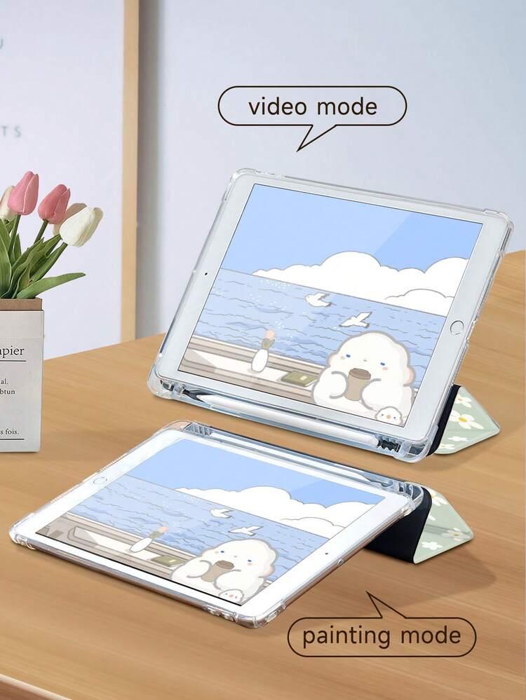 简约花卉图案平板电脑保护套，兼容 iPad 9.7/10.2/10.5/10.9/12.9/Pro 11（第十代）、Galaxy Tab S6 Lite 10.4 英寸、Kindle Paperwhite 第十二代（2024 年款）、Kindle 第十一代（2022 年款），柔软防震，带智能支架/自动唤醒/睡眠功能 - 彩色 - 查看 6