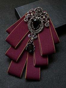 1 Set Of High-End Fashion Bow Tie, Brooch, Bowknot Pin And Lapel Flower.With Elastic Band Easy Wear And Removal.Suitable Parties, Nightclubs And Weddings To Pair With Suits. - 彩色 - 查看 6