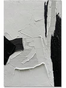 NANKAI Art Minimalist Hand Painted Thick Texture Black And White Oil Painting 10x10 Inch Large Oil Painting Home Room Decor Bedroom, Smiling Friends, Room Decor, Decorations, Coffee Bar Essentials - Clear - View 2