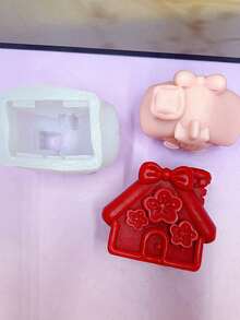 1个桃花小屋硅胶模具，可用于DIY蜡烛、石膏、香石等，家居装饰配件