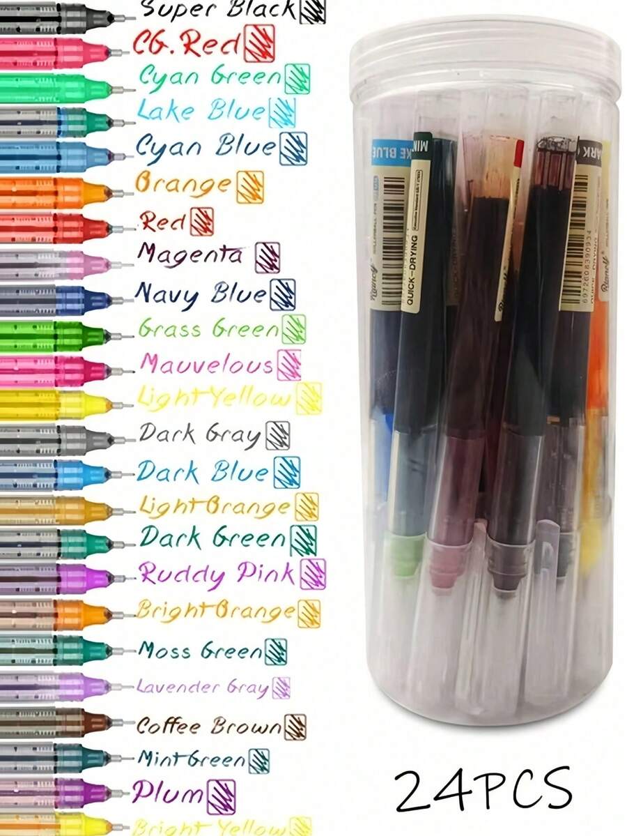 12-Color Bucket Set Liquid Ink Ballpoint Pens, 0.5mm Liquid Ink Colored ...