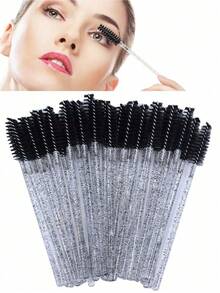 100/500pcs Disposable Black Eyelash Mascara Brush, Eyebrow Brush, Mini Makeup Brushes - Eyebrow Brush, Eyeshadow Brush, Spiral Brush - Black - View 1