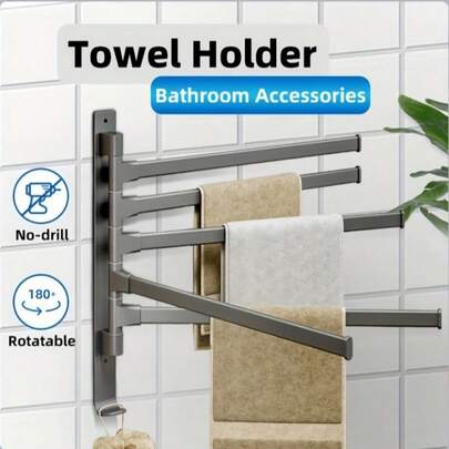 Foldable Bathroom Towel Rack, Drill-Free Installation, Suitable For Washstands, Toilets And Bathrooms, Simple And Practical