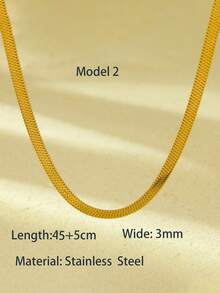 1条不锈钢（医用钢）扁平蛇骨链，适合日常佩戴，蛇形项链，人字纹项链 - 金色 - 查看 11