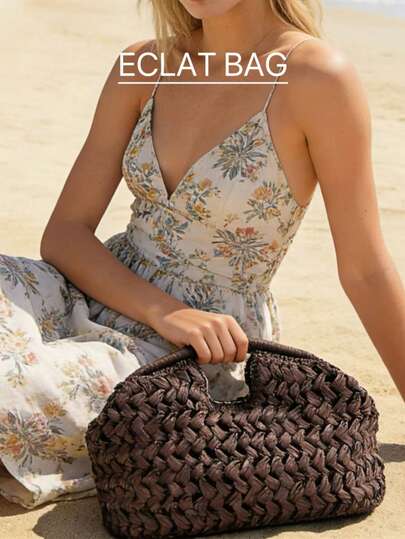 2025 New Natural Fiber Clutch, Handwoven Raffia Summer Beach Bag, Brown Color, For Women, Straw Bag