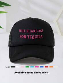 1顶男女通用“WILL SHAKE FOR TEQUILA”印花趣味海绵网眼卡车帽、棒球帽、遮阳帽、老爹帽，适合日常佩戴、户外旅行、徒步、海滩度假 - 彩色 - 查看 13