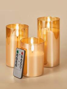 3PCS LED Flameless Candles, 3D Realistic Flickering Candles, No Flame Candles, Unscented Candles, Battery Operated, Suitable For Party, Halloween, Christmas, Wedding, Tabletop, Holiday Atmosphere Lighting - Gold - View 6