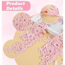 4Pcs Floral Lace Appliques Embellishments Pink White Floral Embroidery Applique 3D Lace Appliques Pearl Beaded Flower Rhinestone Crystal Sew On Patches For Making Clothes Wedding Gowns Costumes Supply - / - 查看 4