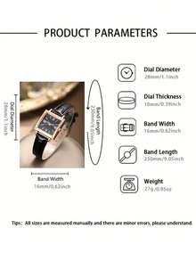 4pcs Luxury Couple Watch Set, Vintage Black & Gold Couple Watches + Leather Card Holder Wallet, Fashion Square Wrist Watch, Gift For Valentine''s Day Anniversary - Multicolor - View 9