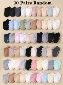 20双/10双装随机款式防滑婴儿袜，心形/波点印花，四季皆宜。新生儿防滑袜，适合0-3岁学步期的幼儿。婴儿袜，新生儿袜，幼儿袜，婴幼儿袜。 - 彩色 - 查看 3