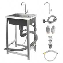 CYTarjas para Cocina Acero Inoxidable MTQ Fregadero de Cocina Tarja con Mueble Tarjas con Grifo y Kit de Drenaje y Instalacion Sink para Cocina Jardín Patio Trasero Garaje o Cuarto de Lavado - Plata - Ver 1