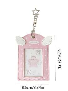 1件套女孩心形天使翅膀3英寸镂空吊坠卡片套装 学生追星者小卡片展示卡套装 校园卡包 - 彩色 - 查看 2