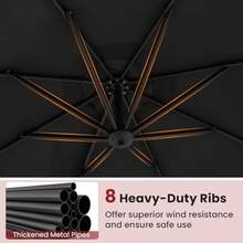 3M/3.3M Garden Cantilever Parasol Outdoor Offset Banana Hanging Umbrella With 5 Adjustable Tilt 360° Rotation And Cross-Shaped Base 8-Rib Sun Shade Canopy - Black3M - View 4