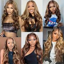 200 Density HD Lace Front Wigs Human Blended Hair Body Wave Human Frontal Hair Wigs For Women Pre Cut Pre Plucked Brazilian Virgin Hair 13x4 13x6 5x5 Lace Frontal Wig Glueless #4/27 Honey Blonde Ombre Highlight 24 Inch - SP4/27 - View 9