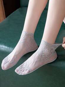 5 Pairs Of Summer Women's Student Thin Fashionable Comfortable Hollowed Out Mesh Breathable Rose Edge Lace Socks - Multicolor - View 5