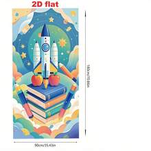2D Flat 2D Door Banner, 1 Pc Polyester Material, Back-To-School Themed Party Banner, Featuring Rocket And Book/Pencil Design Elements. Suitable For Front Doors, Indoor/Outdoor Decoration, Photography, And Back-To-School Celebrations. No Power Required. 2D Flat Design. - 1PCS - View 4