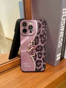 Precision Perforated Edged Pink Leopard & Snake Painted Thick Anti-Drop Painted Phone Case Compatible With IPhone, 11/12Pro/12/12X/13Pro/14Pro/15Pro, Compatible With Redmi 10/9/Note9/12C/Note11Pro/Note8Pro - Multicolor - View 1
