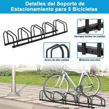 Soporte de Estacionamiento para 5 Bicicleta, Soporte de Almacenamiento para Bicicleta Ajustable, Organizador de Almacenamiento para Bicicleta Montaña Disponible Interior Exterior MTB Carretera - Negro - Ver 2
