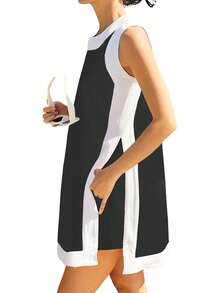 Women's Color Block 2 Piece Set Casual Short Sleeve Pullover Top Matching Shorts With Pockets - màu đen - Xem 3