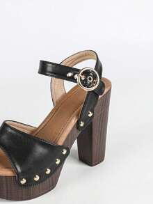 Women's Bold Buckles Studded Wedge Sandal Platform Heeled Summer Fashion Sandals Ankle Strap Shoes - 黑色 - 查看 8
