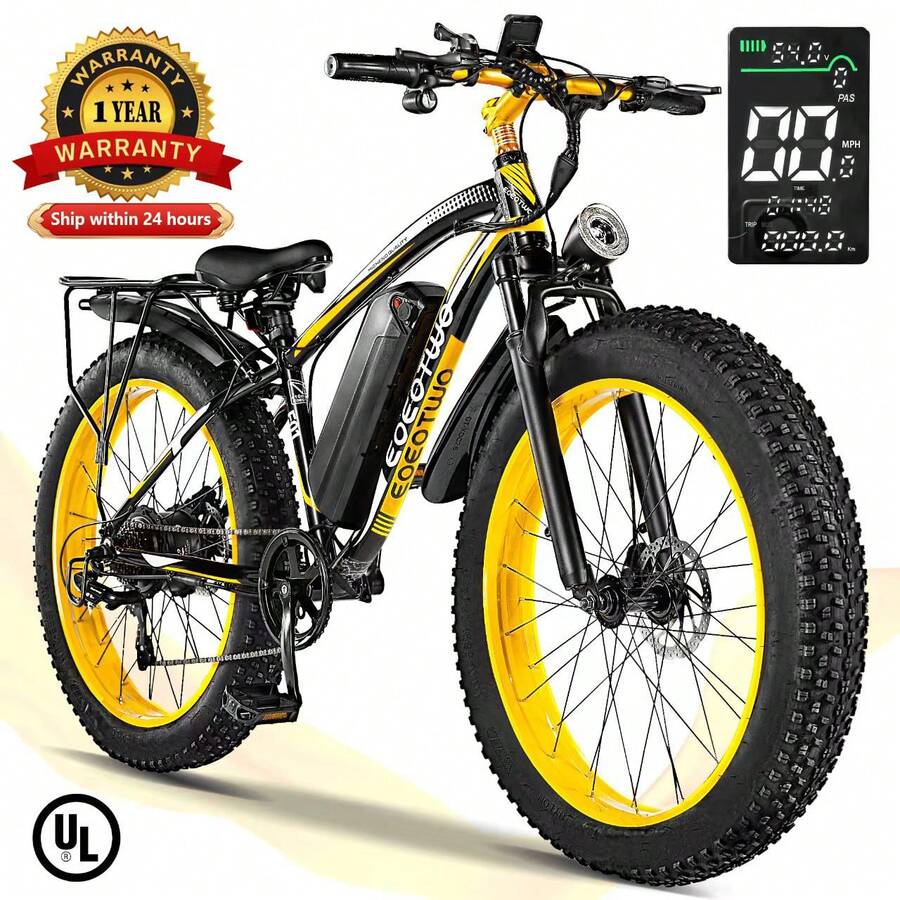 EOEOTWO 1500W Peak Motor Electric Bicycle With Front Suspension 48V 15AH Battery 26"X 4.0 Inch Tires 32+ MPH Speed 70 Miles Range For Snow Mountain Road Riding - 灰色 - 查看 1
