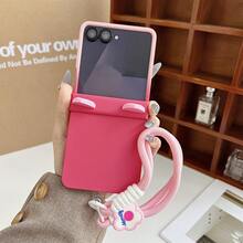 Cute Gradient Pink Cat Ears Phone Case With Pink FFlower Anti-Lost Strap Compatible With Samsung Galaxy ZFlip7 Z Flip6 ZFlip 5 Zflip6 Zflip5 Shockproof Back Cover - Màu hồng chuyển sắc - Xem 3