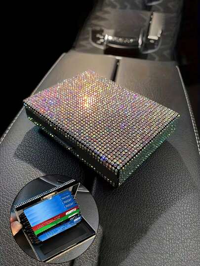 Luxurious Diamond-Encrusted Metal Card Holder - Portable, Foldable Wallet For Credit/Bank Cards, Driver's License & Business Cards