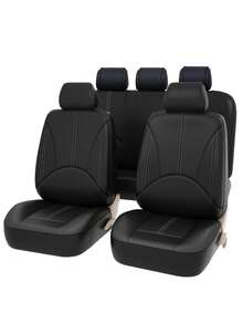 4/9pcs Real Leather Car Seat Covers, Waterproof Seat Protectors, Breathable Seat Covers, Universal Fit For Most Sedans, SUVs, Trucks, Luxury Ventilated Front Seat Covers With Lumbar Support, Rear Seat Covers. 9pcs Set Includes: 2 Front Seat Covers, 1 Backrest Cover, 1 Rear Seat Cover, 5 Headrest Covers. 4pcs Set Includes: 2 Front Seat Covers, 2 Headrest Covers. - A款式 - 查看 12