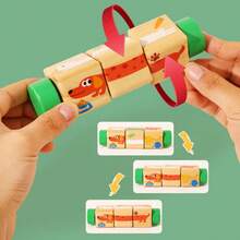 1pc Rotating Puzzle Wooden Vertical Building Blocks Toy, Cartoon Blocks Educational Toy, Rotating Toy, Children Hand-Eye Coordination Training Puzzle Toy - Character Version - View 3