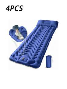 4pcs Camping Pad With Pillow, 3.9 Inch Thick Inflatable Sleeping Mat, Durable High-Quality Lightweight Inflatable Sleeping Pad, Suitable For Backpacking, Hiking, Picnic (Blue, Green)