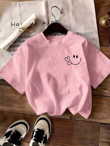 YOKASACamiseta informal de verano para mujer, de cuello redondo, ajustada y manga corta, con estampado de pintura al óleo, floral, de corazones, de cerezas y de letras. Tejido informal sencillo, estilo deportivo, ideal para el día a día y para una cita de San Valentín..1 pcs,180g Pure Heavy,95%Polyester 5%Spandex - Rosa - YH463 - Ver 2