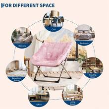 Silla Plegable Tipo Luna para Adultos, Sillón Lounge Cómodo con Estructura De Acero y Pelo Sintético Suave, Sin Montaje, para Salón, Dormitorio o Apartamento - Rosa con patas doradas 200 (color piel de conejo 8) sin reposapiés - Ver 5