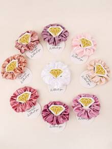 9个装婚礼伴娘求婚礼物水钻纸板多色缎面发圈，发绳礼物，发圈 - 彩色 - 查看 19