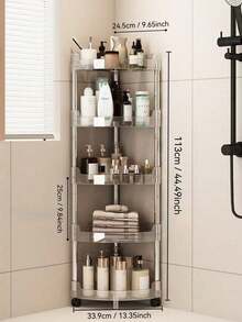 1pc Multifunctional Bathroom/Kitchen Storage Rack, Transparent Corner Shelf, Floor-Standing Toilet/Sink/Shower Organizer, Narrow Gap 3-Tier Rack - Multicolor - View 7